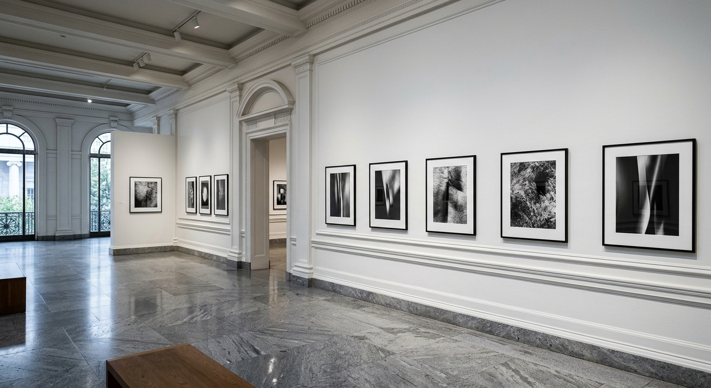a quiet art gallery exhibition space inside a historic Washington D